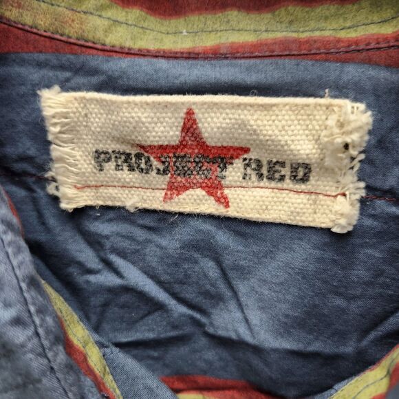 Project Red Outlaws England Shirt Mens XL Blue Striped Distressed Motorcycle - Picture 9 of 14